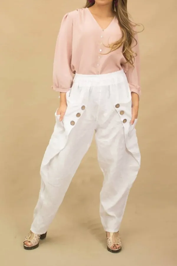 Button Elastic Waist Harlan Pants
