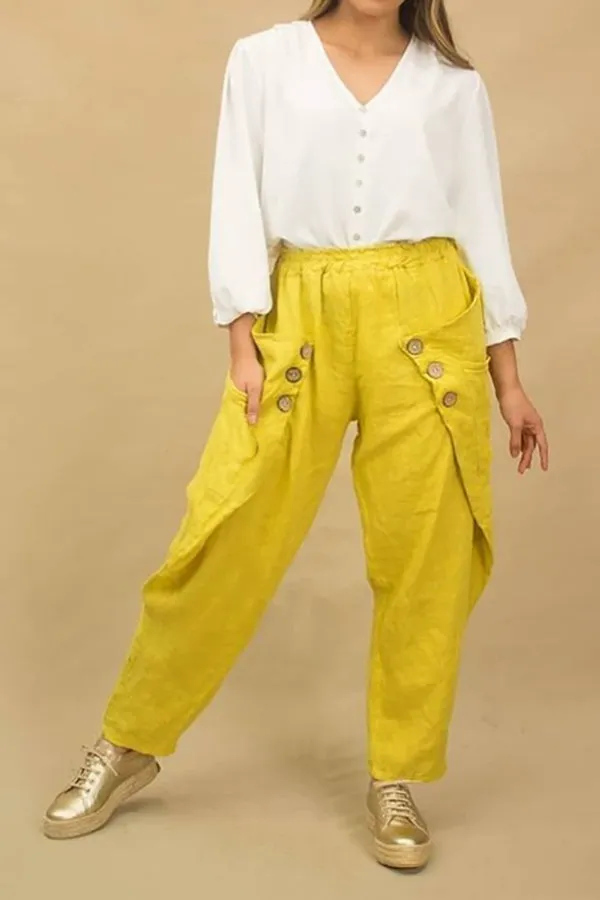 Button Elastic Waist Harlan Pants