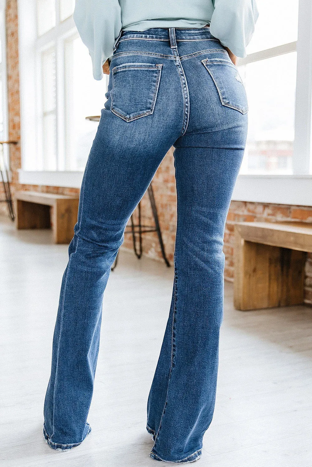 Casual Wide Leg High Waisted Pocketed Jeans Pants