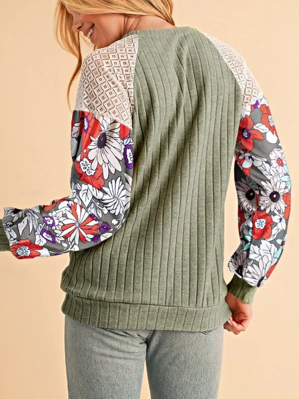 Cotton Stripe Drop Shoulder Sweatshirt