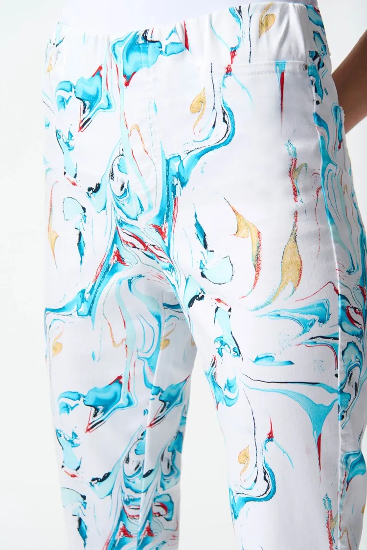Denim Abstract Print Slim Cropped Pants