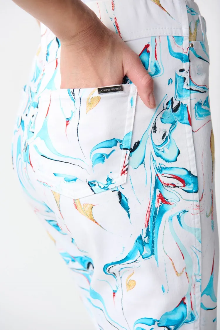 Denim Abstract Print Slim Cropped Pants