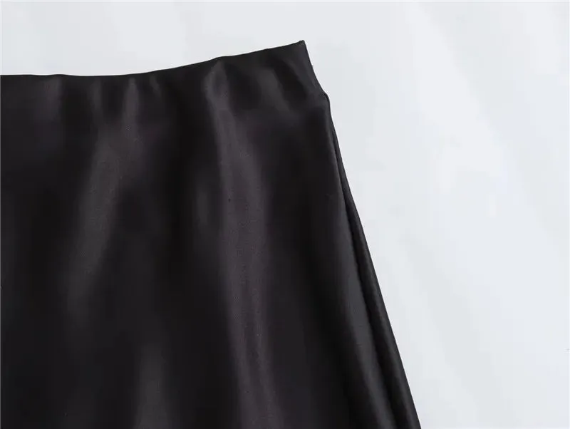 Elegant High-Waisted Satin Midi Skirt