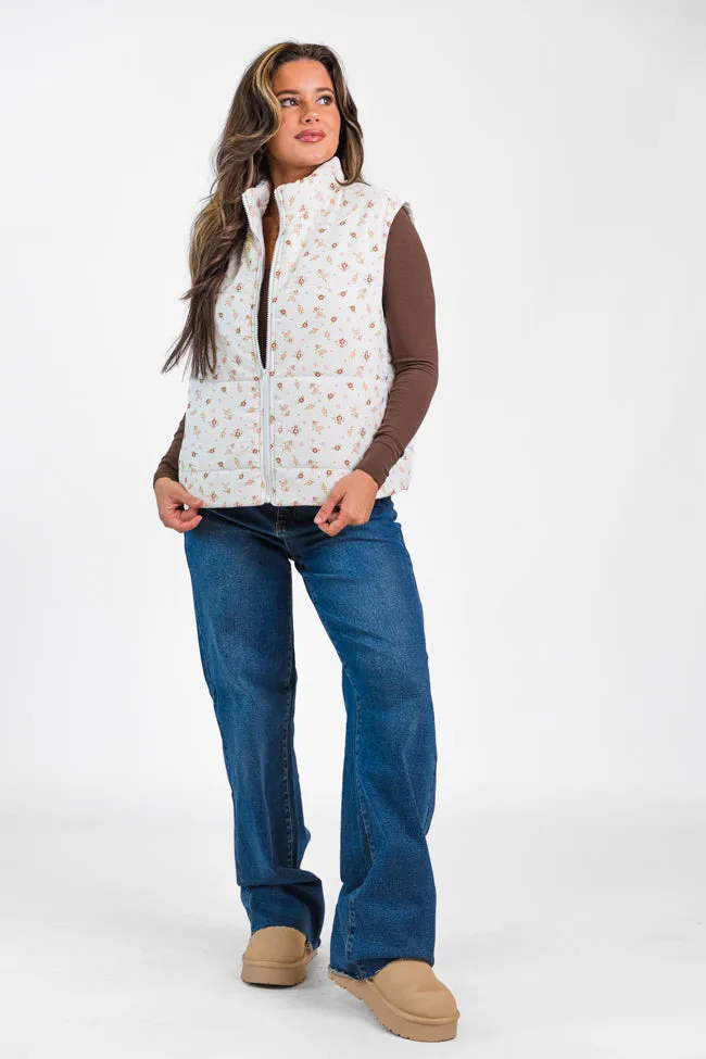 In A Bubble Ivory Floral Puffer Vest SALE