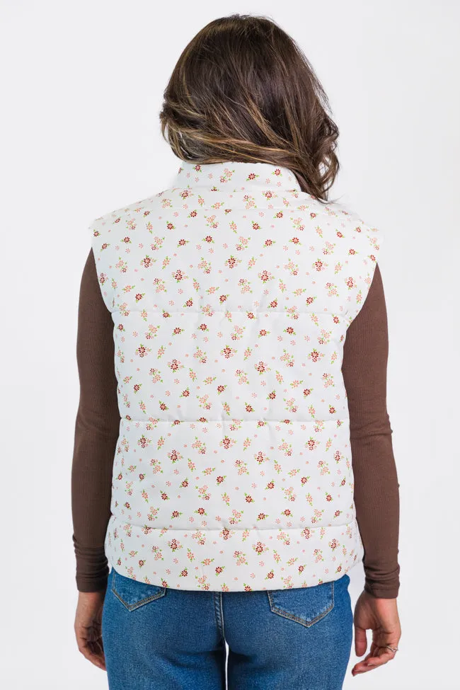 In A Bubble Ivory Floral Puffer Vest SALE