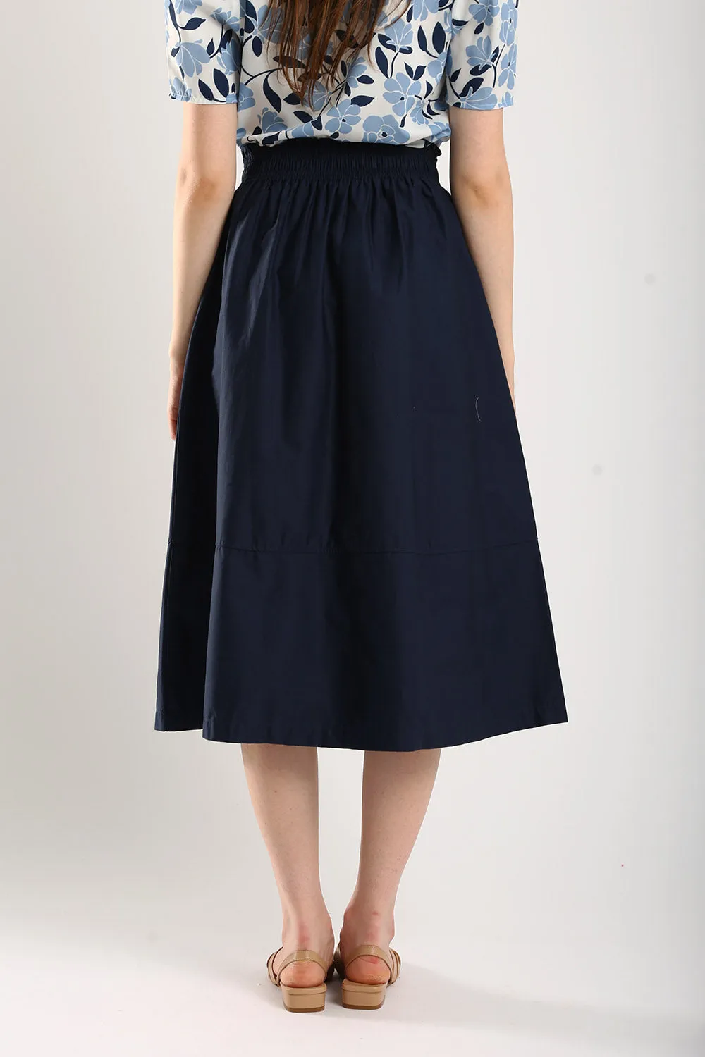 Naura Cotton Elasticized Waistband A-Line Skirts in Navy Blue