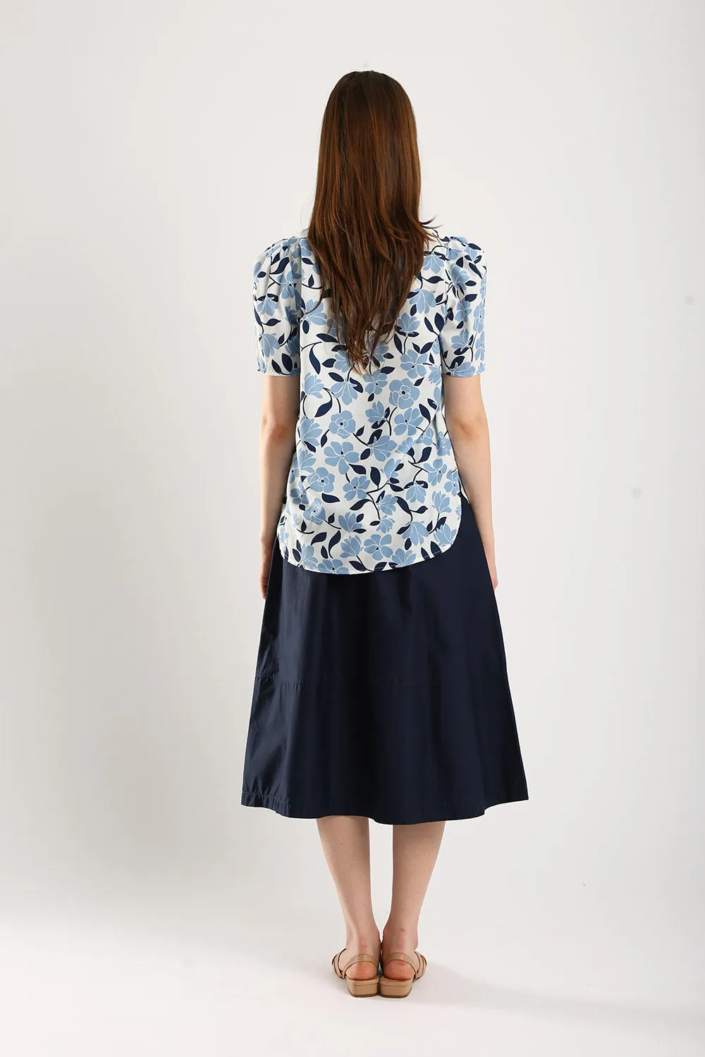 Naura Cotton Elasticized Waistband A-Line Skirts in Navy Blue