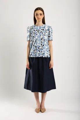 Naura Cotton Elasticized Waistband A-Line Skirts in Navy Blue