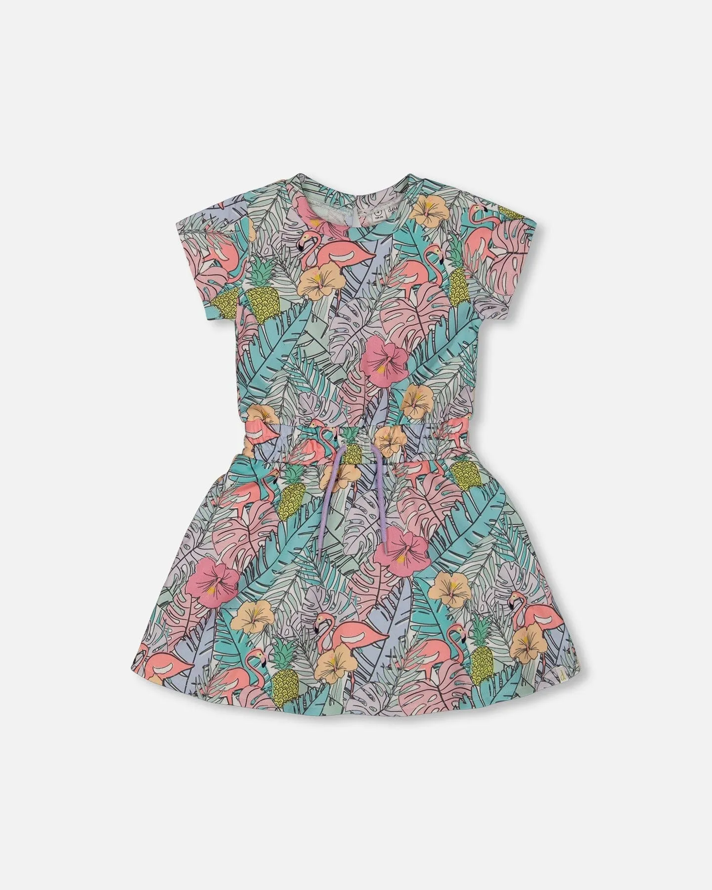 Printed French Terry Dress Lilac Tropical And Pink Flamingos