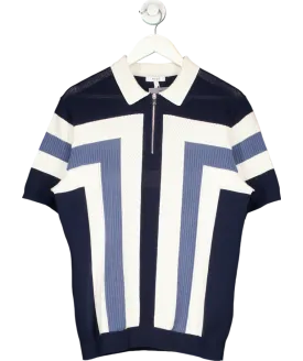REISS Blue Textured Knit Polo Shirt UK L