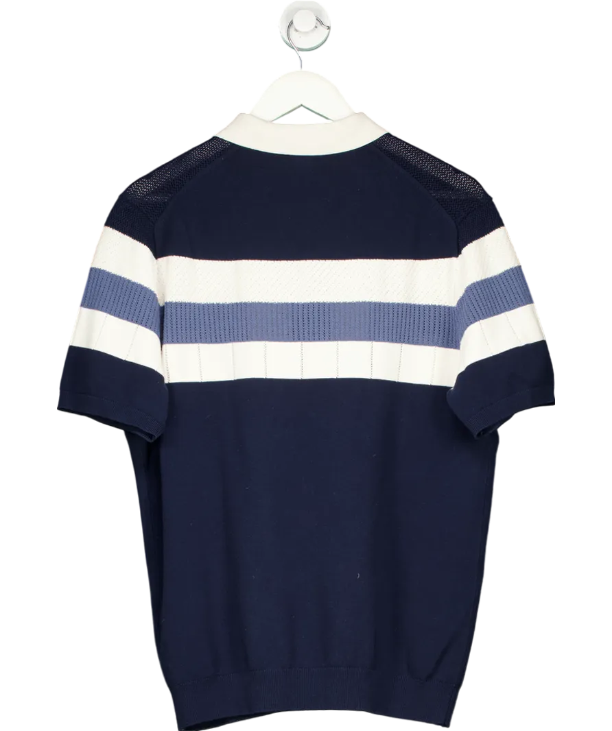 REISS Blue Textured Knit Polo Shirt UK L