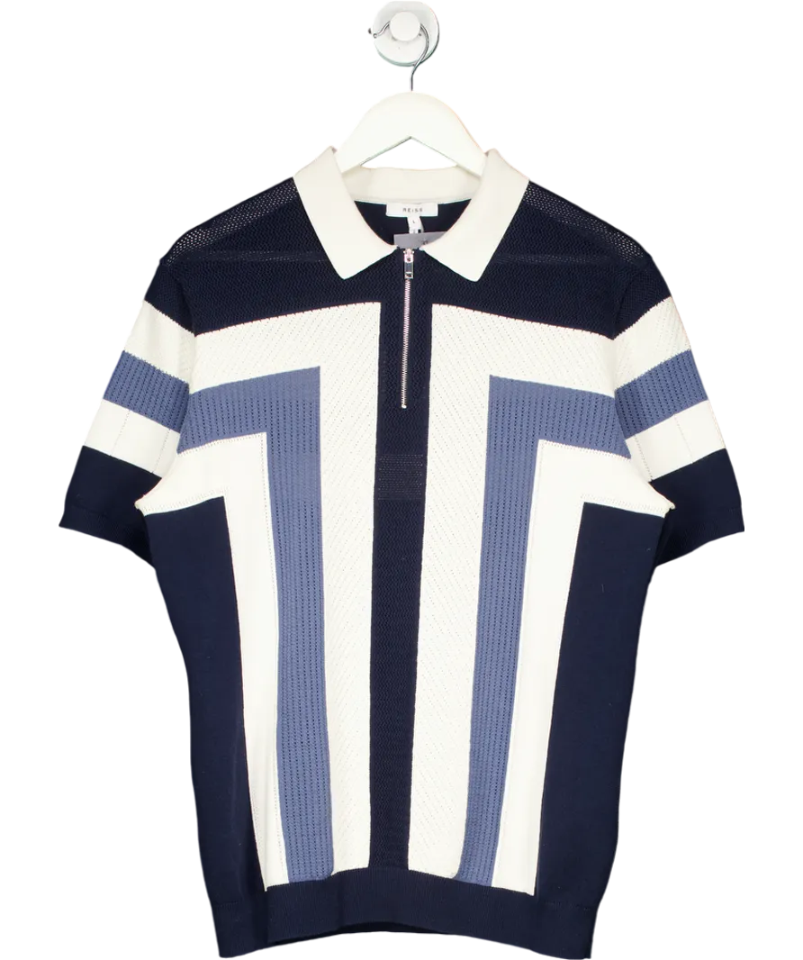 REISS Blue Textured Knit Polo Shirt UK L