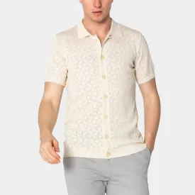 RNT23 Geometric crochet polo shirt beige