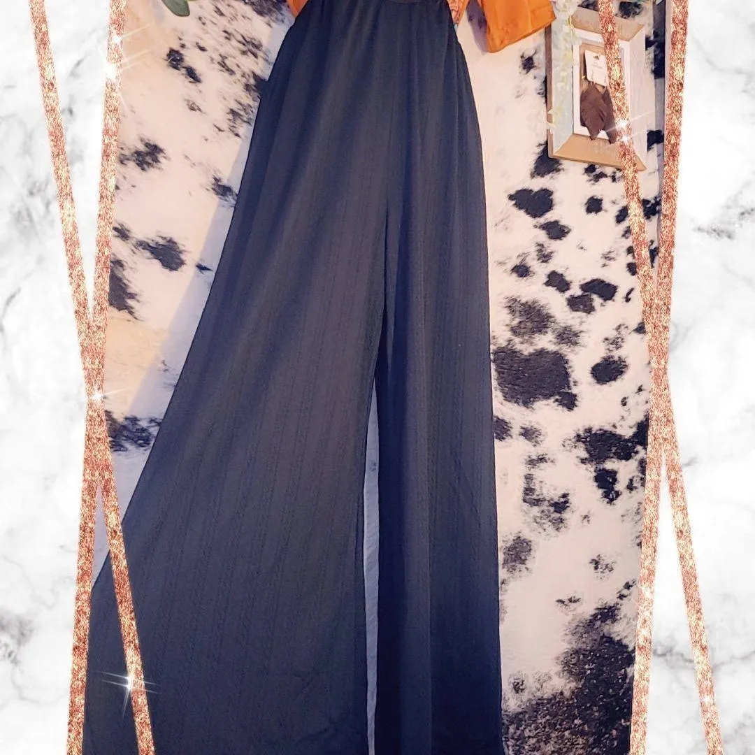 Romper style , Wide Leg Pants, Black with Tie straps