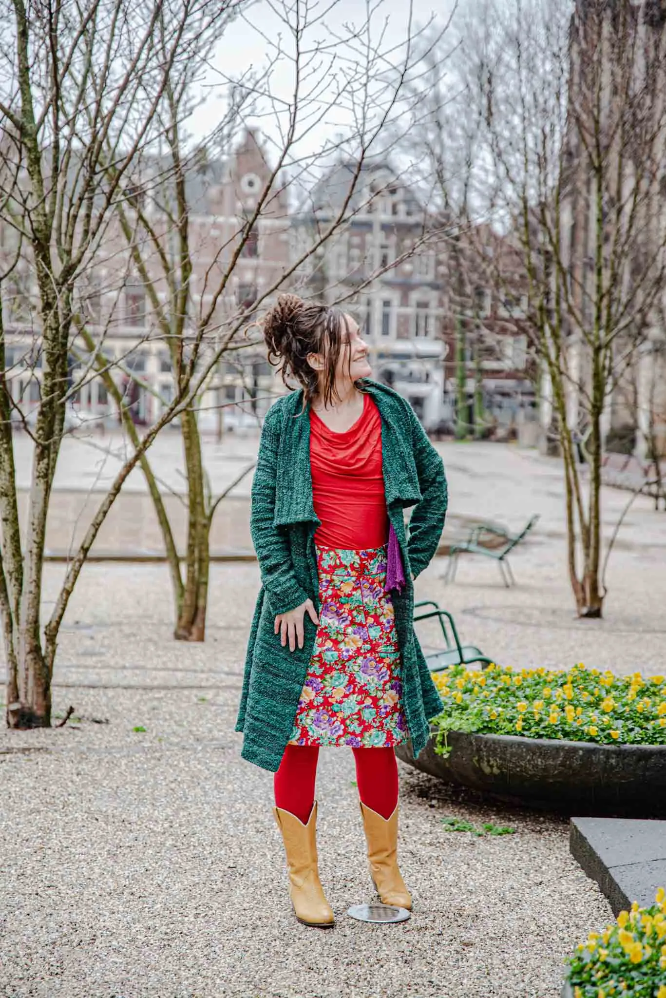 Sherry cotton corduroy skirt - flower garden red