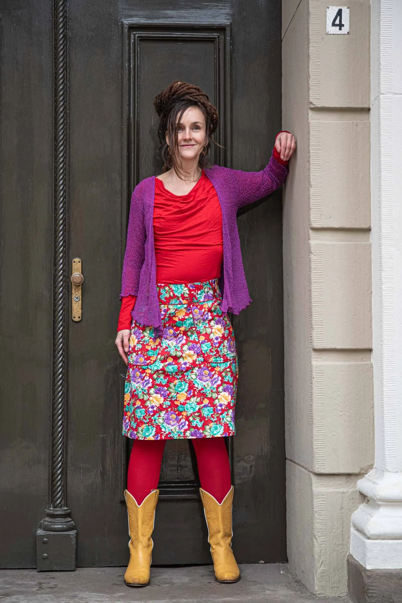 Sherry cotton corduroy skirt - flower garden red