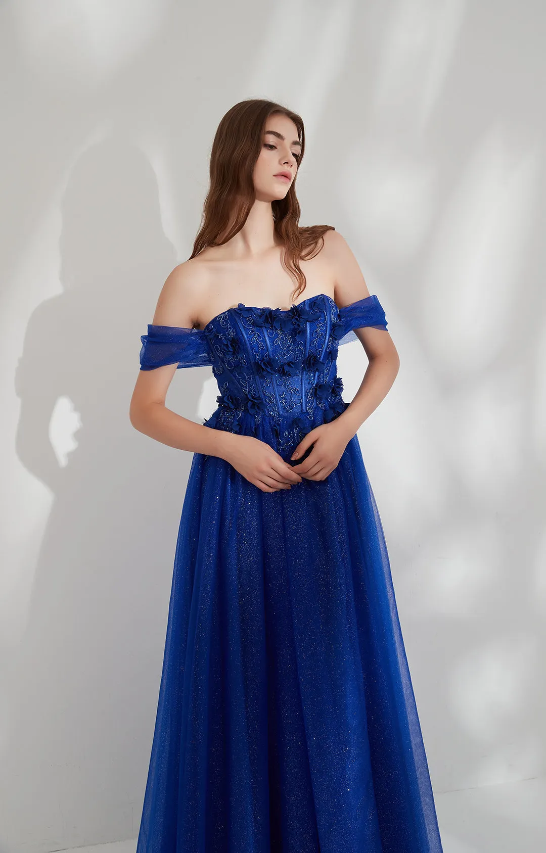 Sweetheart Collar Drop Shoulder Sleeves 3D Mesh Flower Dress